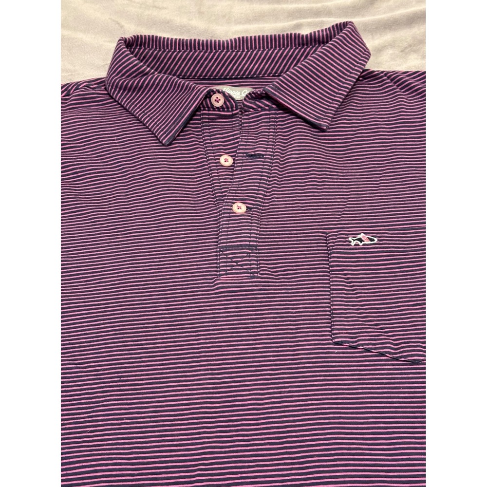 Fish Hippie Co Mens XL Purple Navy Blue Striped Short Sleeve Pocket Polo Shirt